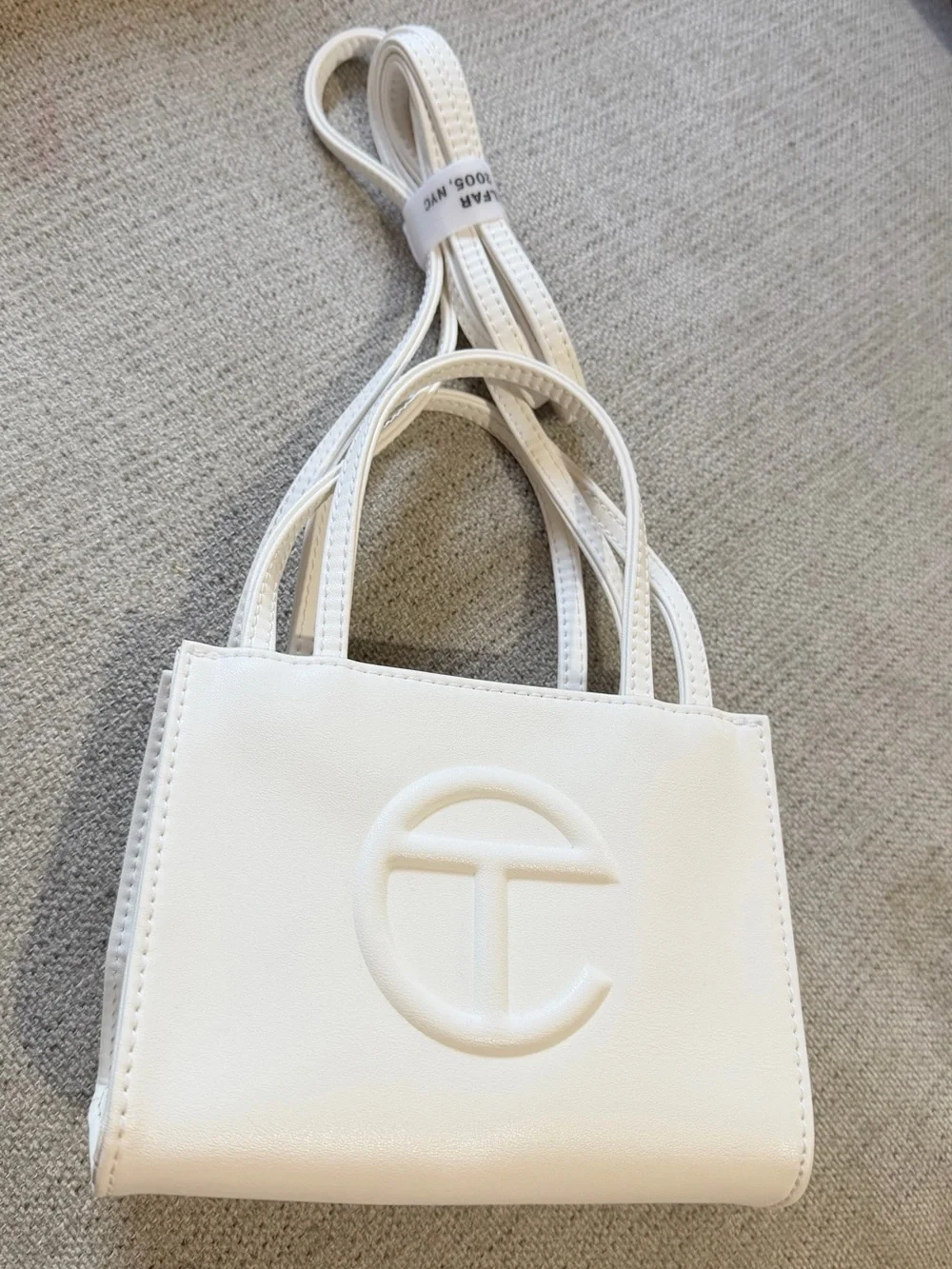 Telfar small Shopping Bag in White with Embossed Logo - Picture 2 of 6